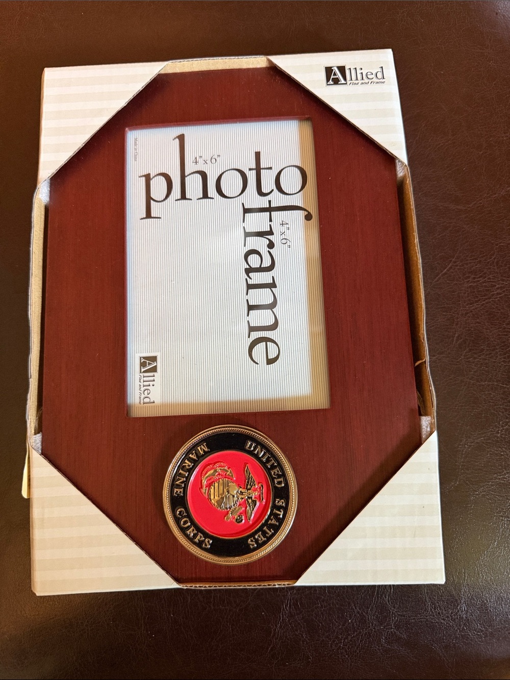 Allied Red Wood Picture Frame with United States Marines Emblem